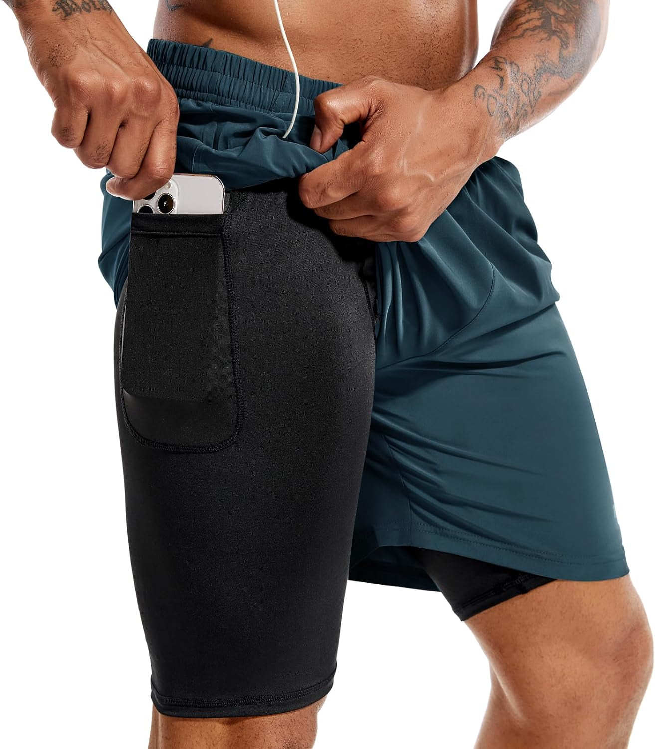 Men'S 2 in 1 Running Shorts 5 in or 7 in Quick Dry Gym Athletic Workout Shorts for Men with Phone Pockets