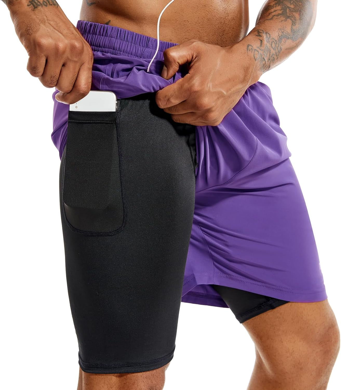 Men'S 2 in 1 Running Shorts 5 in or 7 in Quick Dry Gym Athletic Workout Shorts for Men with Phone Pockets