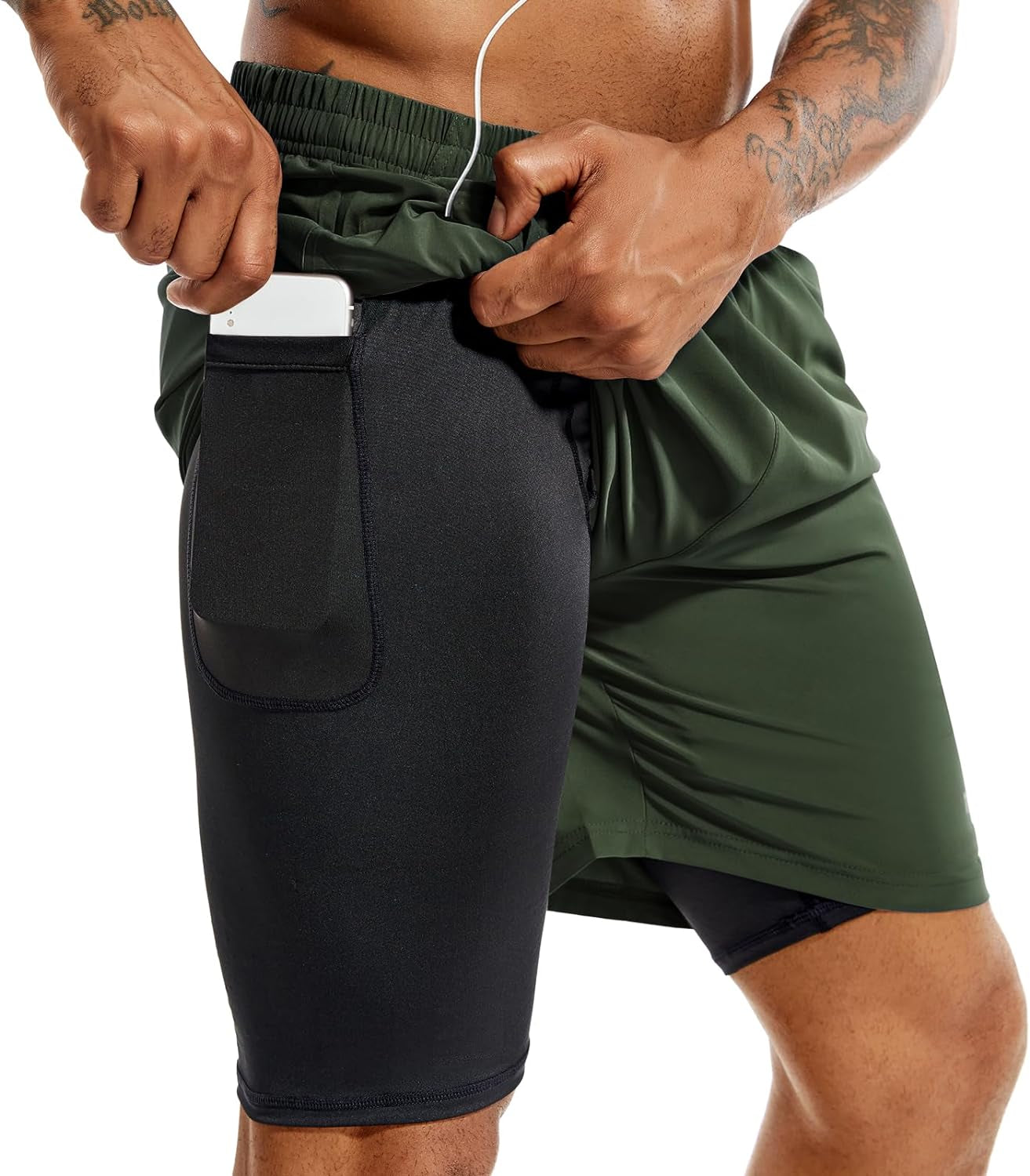 Men'S 2 in 1 Running Shorts 5 in or 7 in Quick Dry Gym Athletic Workout Shorts for Men with Phone Pockets