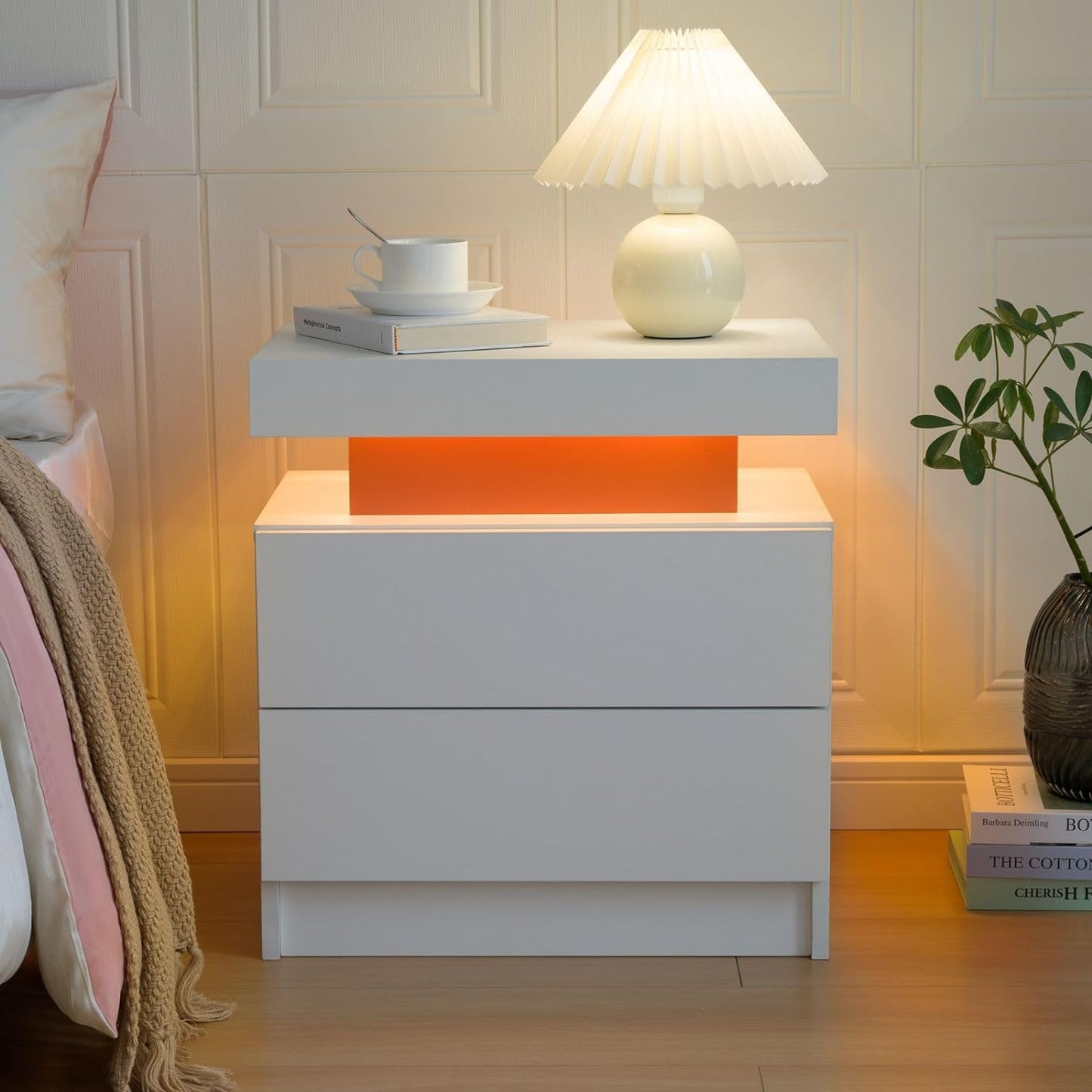 Stylish Bedside Table with LED Lights & 2 Drawers - Perfect Nightstand for Bedroom & Living Room