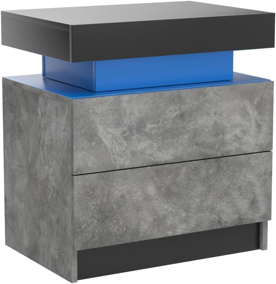 Stylish Bedside Table with LED Lights & 2 Drawers - Perfect Nightstand for Bedroom & Living Room