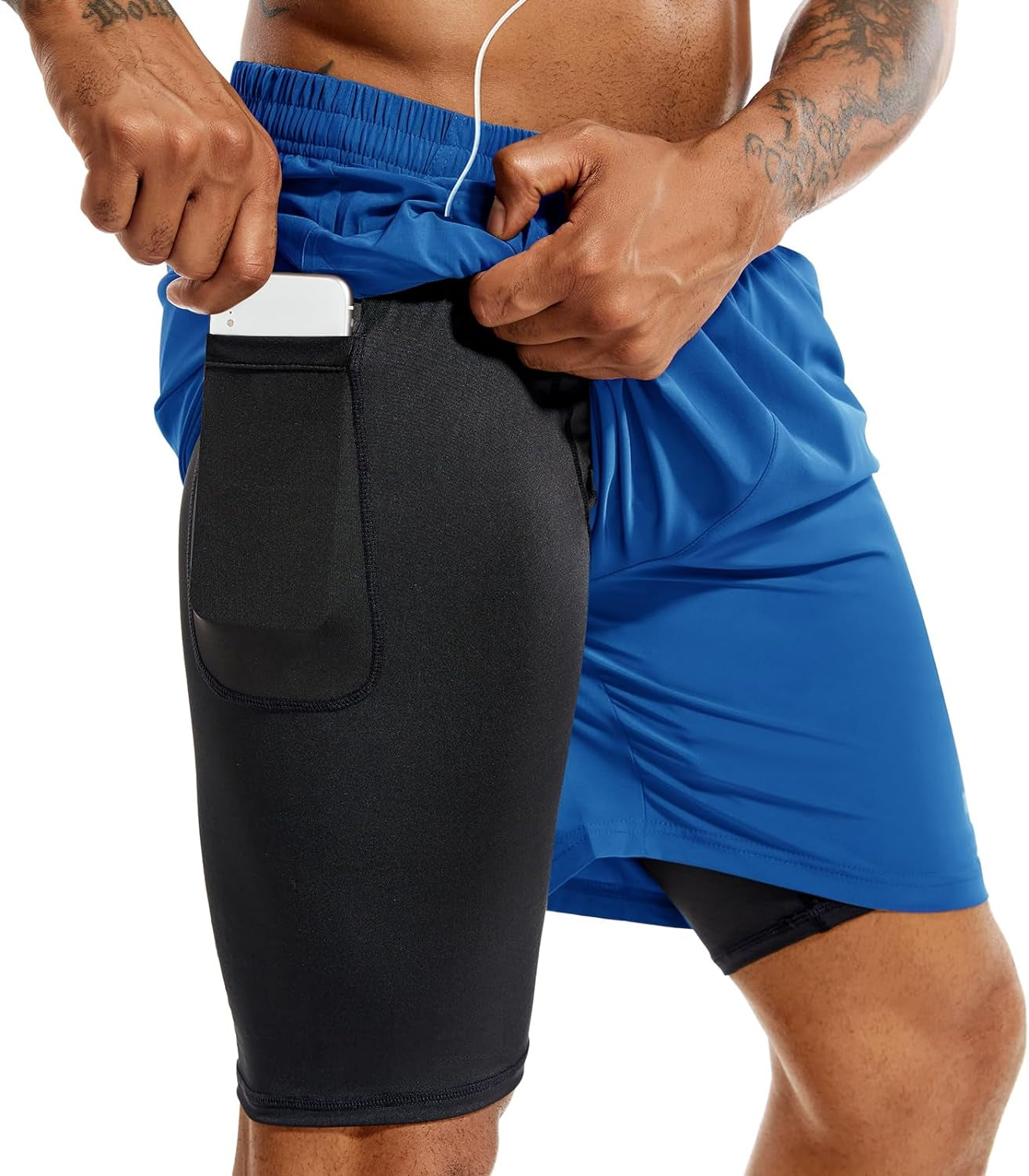 Men'S 2 in 1 Running Shorts 5 in or 7 in Quick Dry Gym Athletic Workout Shorts for Men with Phone Pockets