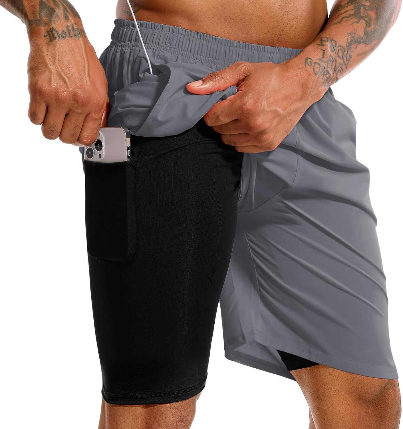 Men'S 2 in 1 Running Shorts 5 in or 7 in Quick Dry Gym Athletic Workout Shorts for Men with Phone Pockets