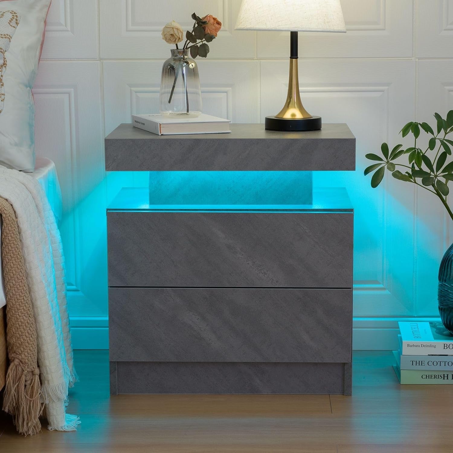 Stylish Bedside Table with LED Lights & 2 Drawers - Perfect Nightstand for Bedroom & Living Room