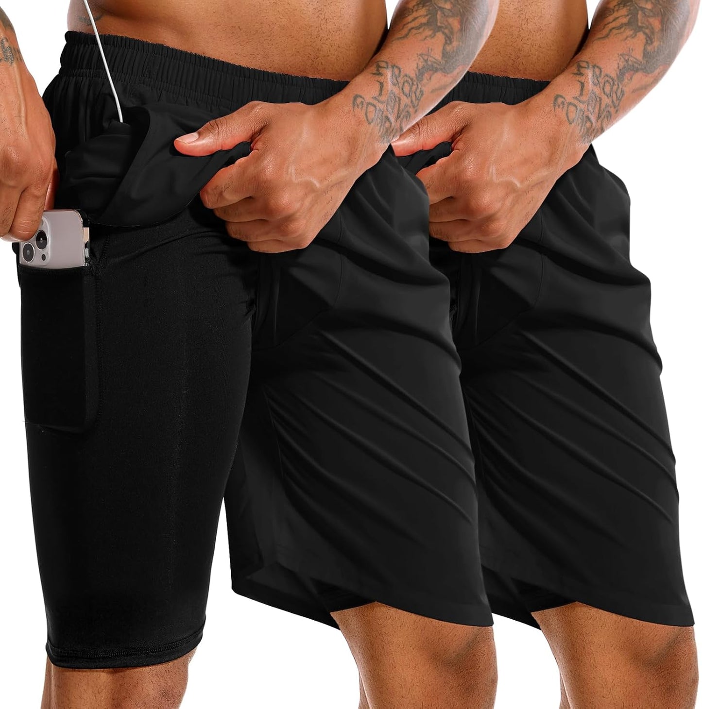 Men'S 2 in 1 Running Shorts 5 in or 7 in Quick Dry Gym Athletic Workout Shorts for Men with Phone Pockets