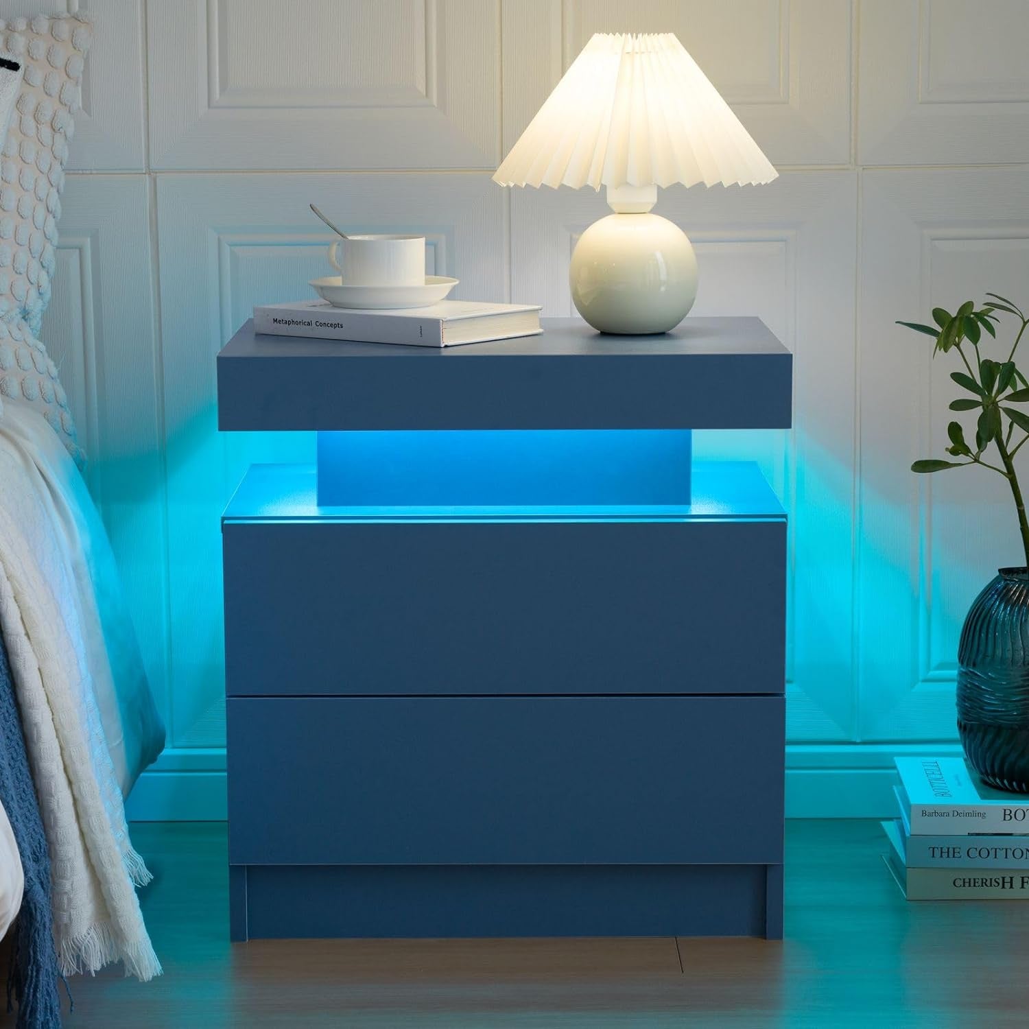 Stylish Bedside Table with LED Lights & 2 Drawers - Perfect Nightstand for Bedroom & Living Room