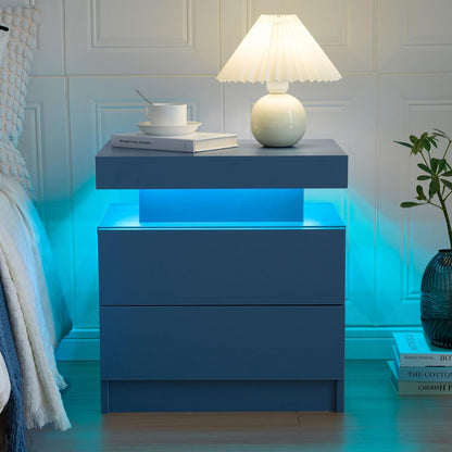 Stylish Bedside Table with LED Lights & 2 Drawers - Perfect Nightstand for Bedroom & Living Room