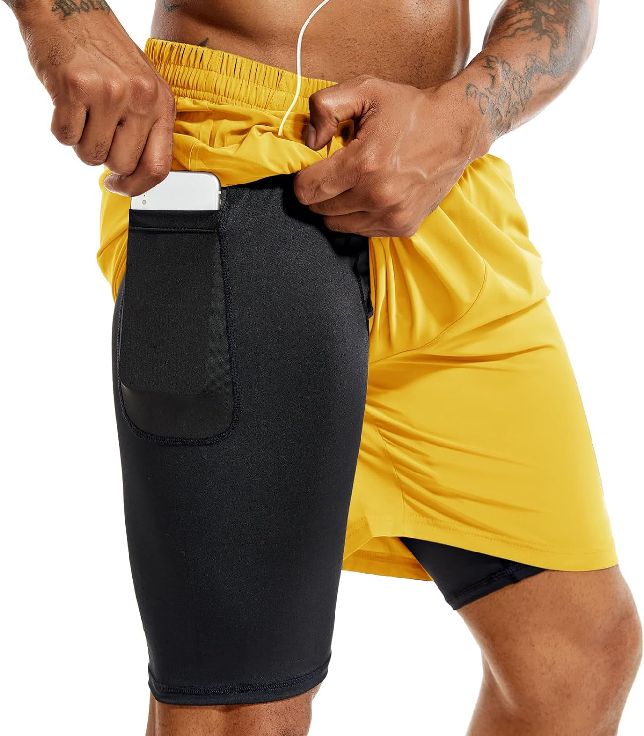 Men'S 2 in 1 Running Shorts 5 in or 7 in Quick Dry Gym Athletic Workout Shorts for Men with Phone Pockets