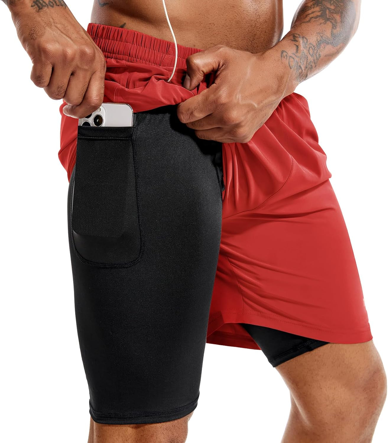 Men'S 2 in 1 Running Shorts 5 in or 7 in Quick Dry Gym Athletic Workout Shorts for Men with Phone Pockets