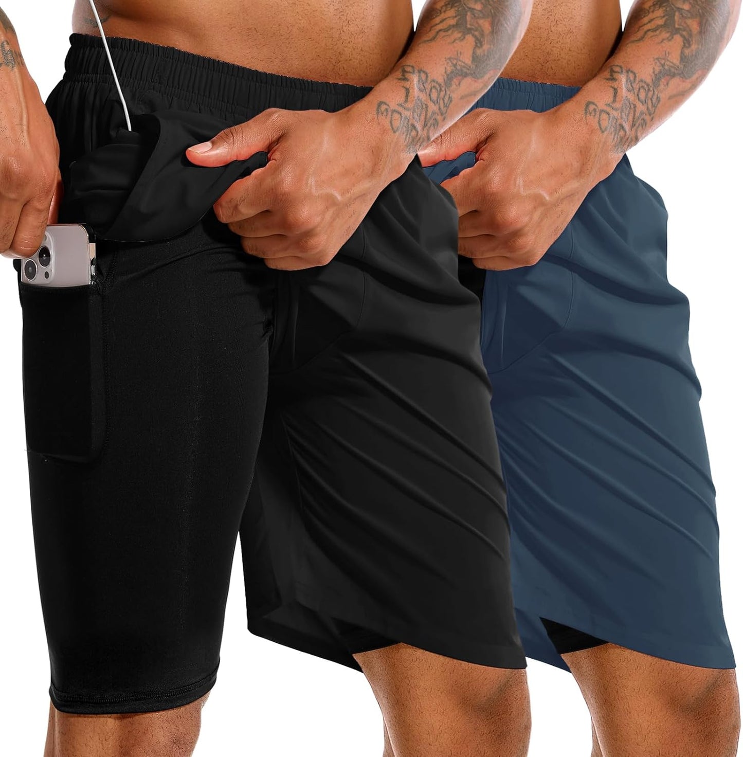 Men'S 2 in 1 Running Shorts 5 in or 7 in Quick Dry Gym Athletic Workout Shorts for Men with Phone Pockets