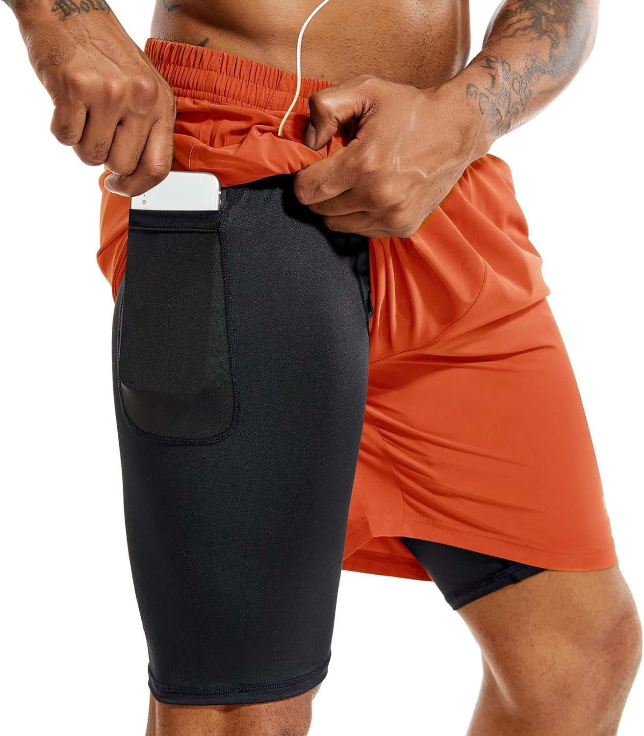 Men'S 2 in 1 Running Shorts 5 in or 7 in Quick Dry Gym Athletic Workout Shorts for Men with Phone Pockets