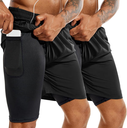 Men'S 2 in 1 Running Shorts 5 in or 7 in Quick Dry Gym Athletic Workout Shorts for Men with Phone Pockets