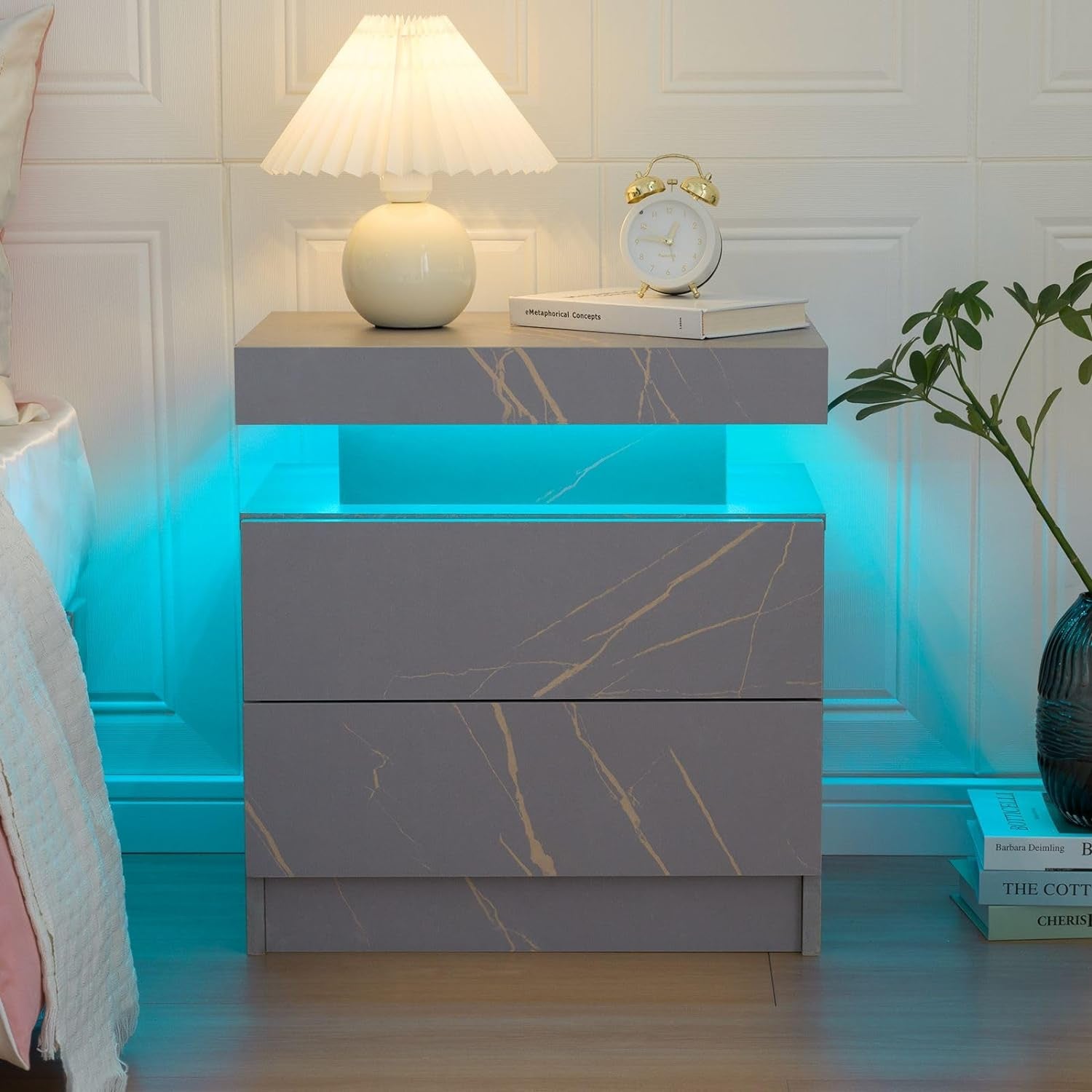 Stylish Bedside Table with LED Lights & 2 Drawers - Perfect Nightstand for Bedroom & Living Room