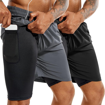 Men'S 2 in 1 Running Shorts 5 in or 7 in Quick Dry Gym Athletic Workout Shorts for Men with Phone Pockets