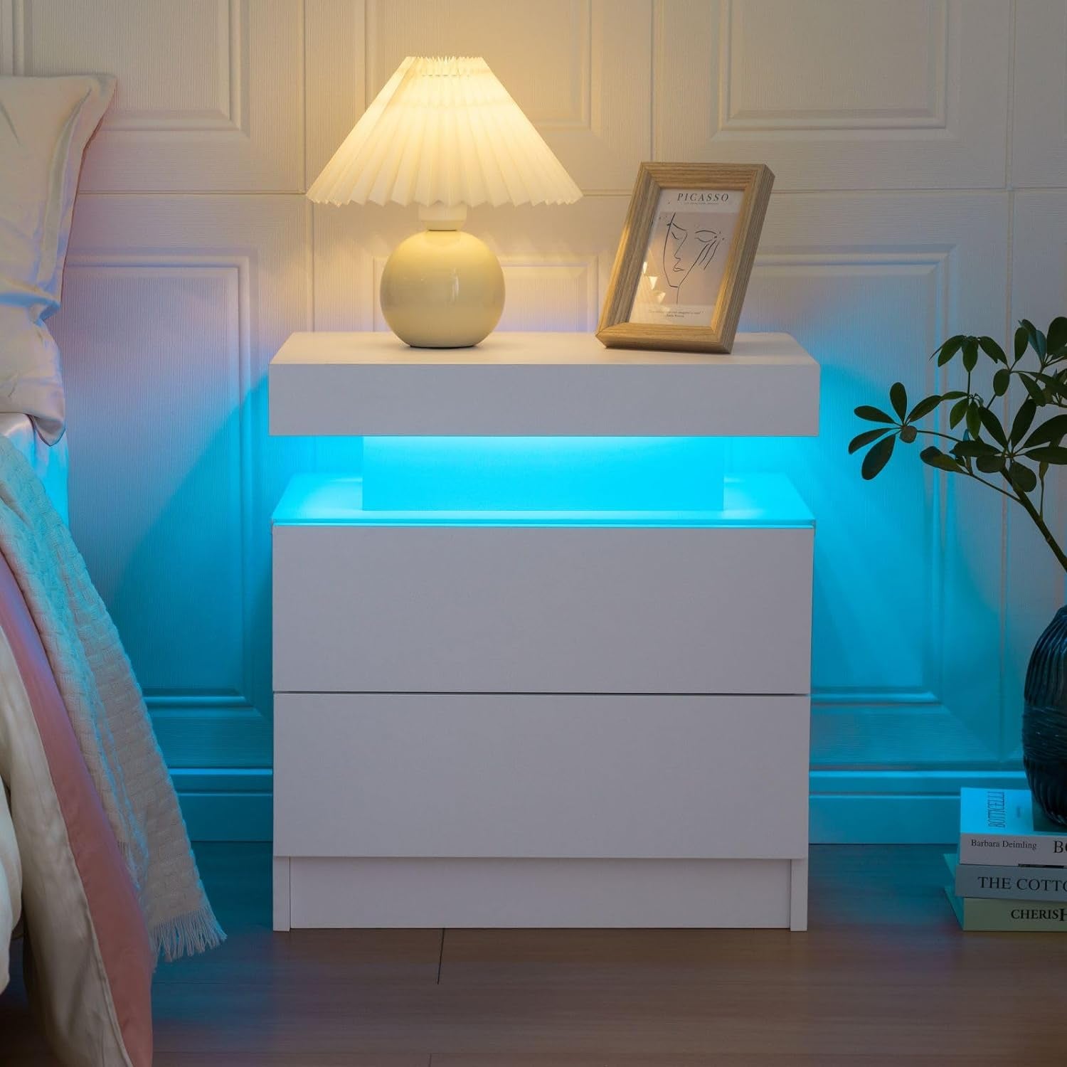 Stylish Bedside Table with LED Lights & 2 Drawers - Perfect Nightstand for Bedroom & Living Room