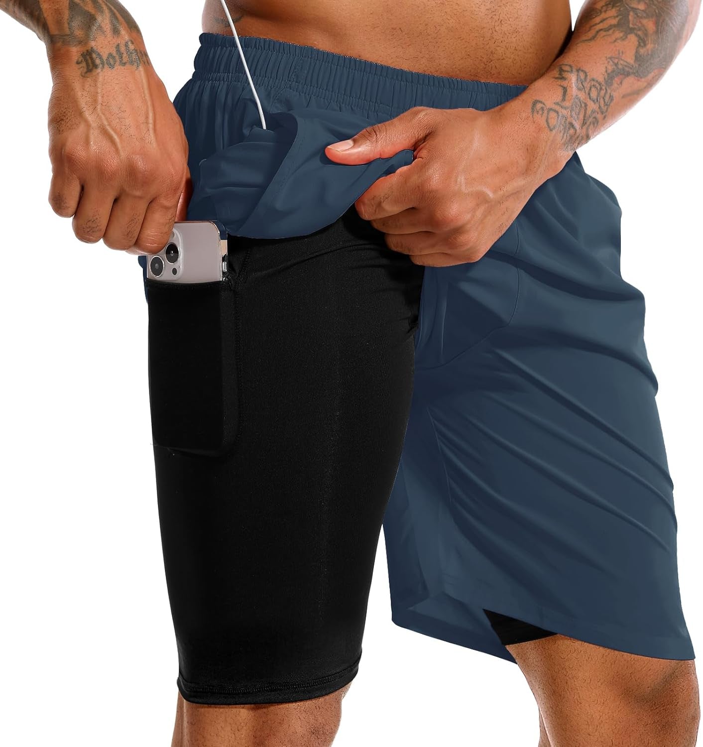 Men'S 2 in 1 Running Shorts 5 in or 7 in Quick Dry Gym Athletic Workout Shorts for Men with Phone Pockets