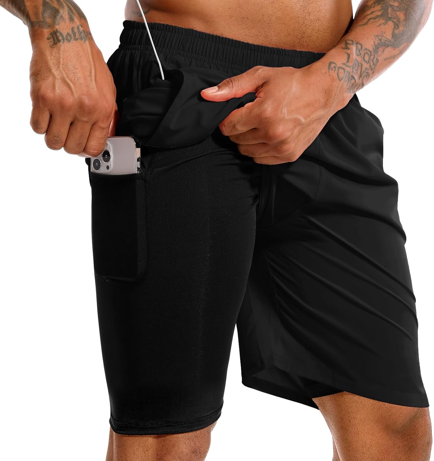 Men'S 2 in 1 Running Shorts 5 in or 7 in Quick Dry Gym Athletic Workout Shorts for Men with Phone Pockets