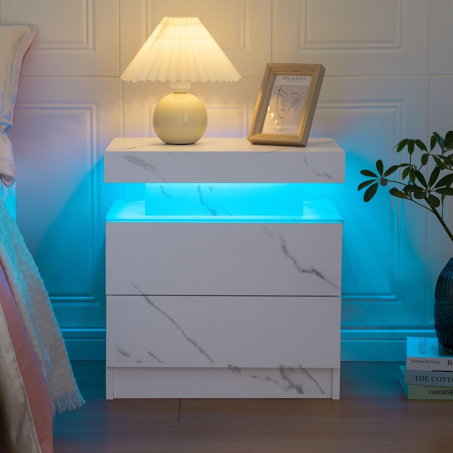 Stylish Bedside Table with LED Lights & 2 Drawers - Perfect Nightstand for Bedroom & Living Room