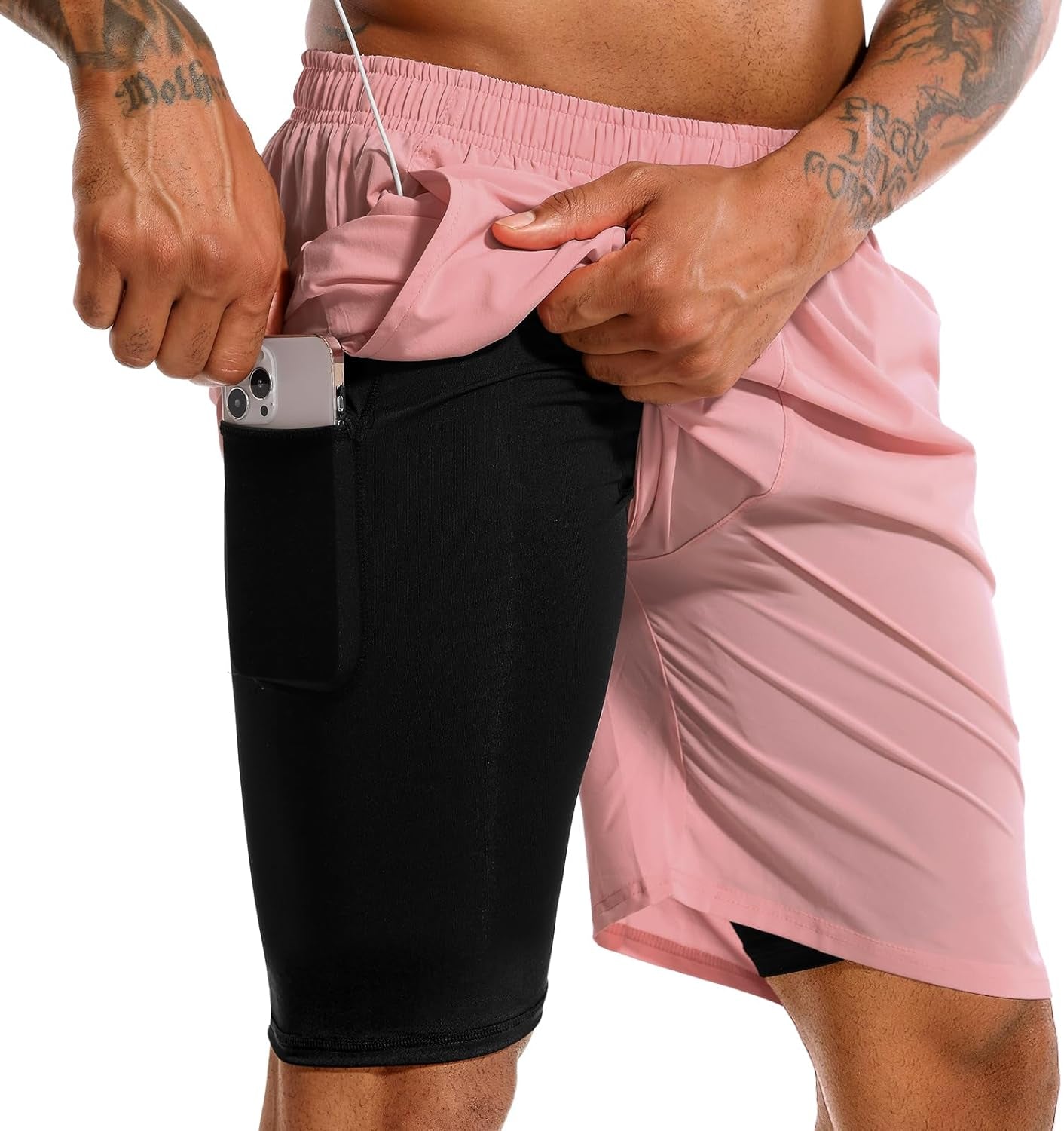 Men'S 2 in 1 Running Shorts 5 in or 7 in Quick Dry Gym Athletic Workout Shorts for Men with Phone Pockets